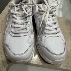 Shoes For Crews White Slip-Resistant Work Sneaker with Blue Insole